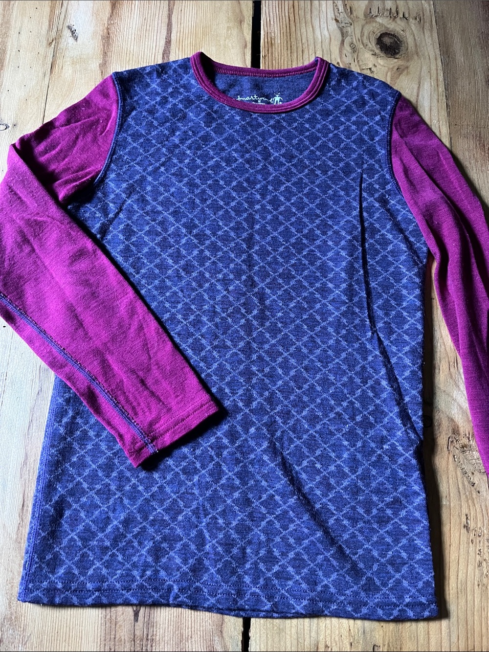 SMARTWOOL Girl's M Purple Printed 100% Merino Wool Long-Sleeve Baselayer Top